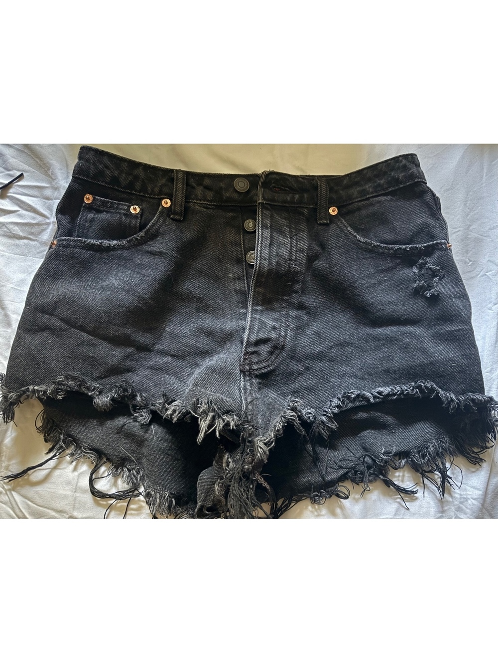 Signature 8 Black Distressed Denim Shorts – Size M (Button Fly)